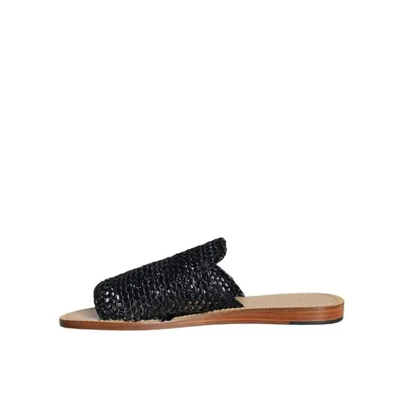 Dolce & Gabbana Black Monochrome Braided Raffia Slides Shoes - Picture 5 of 8